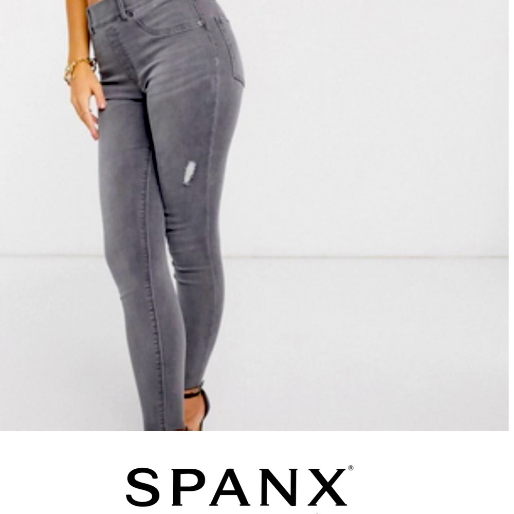 Spanx Vintage Distressed Ankle Skinny Jeans Busted Knee Raw Hem Slimming Jeans